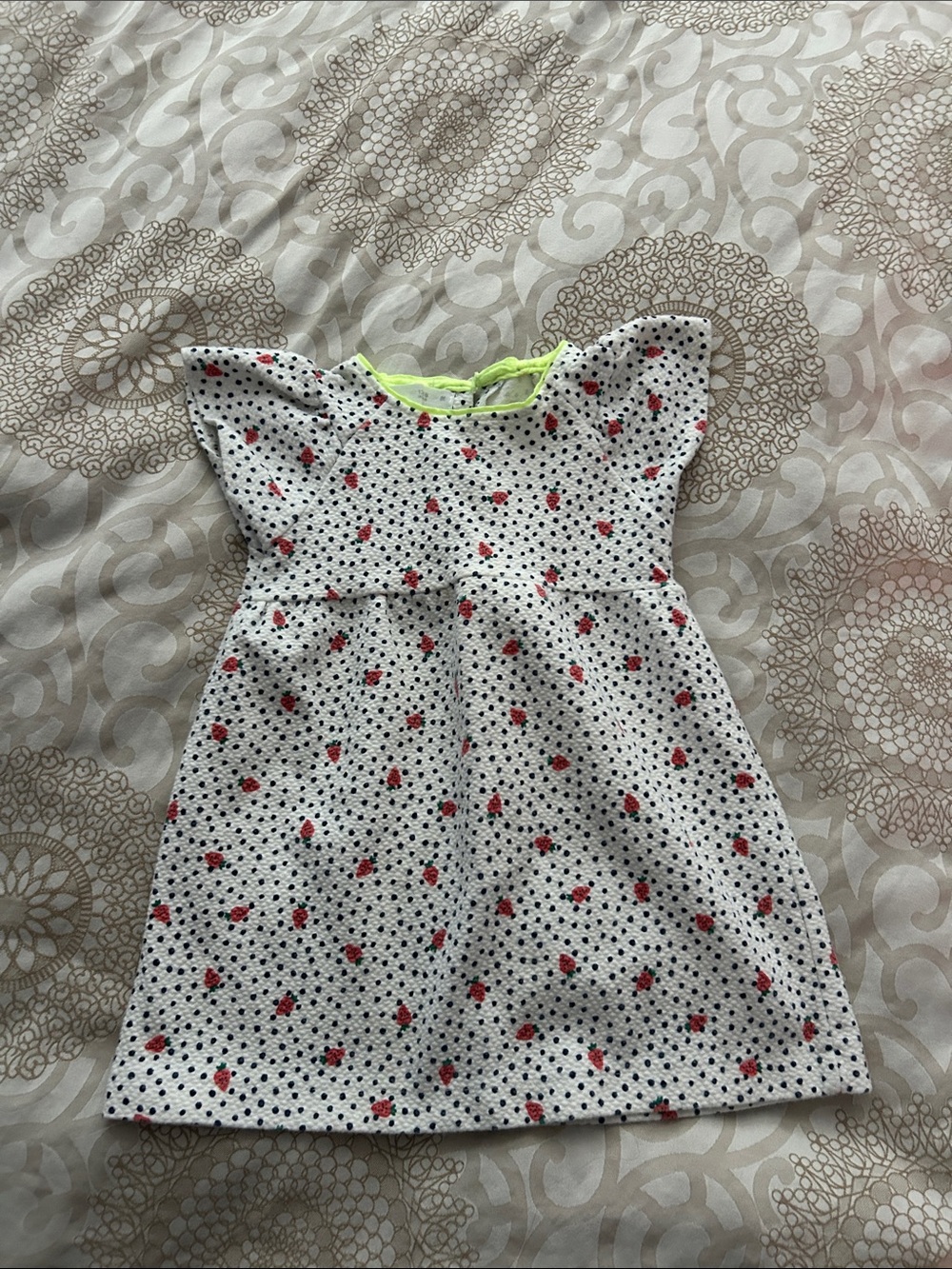 Zara White Polka Dot & Red Floral Kids Dress with Neon Trim size 12-18m